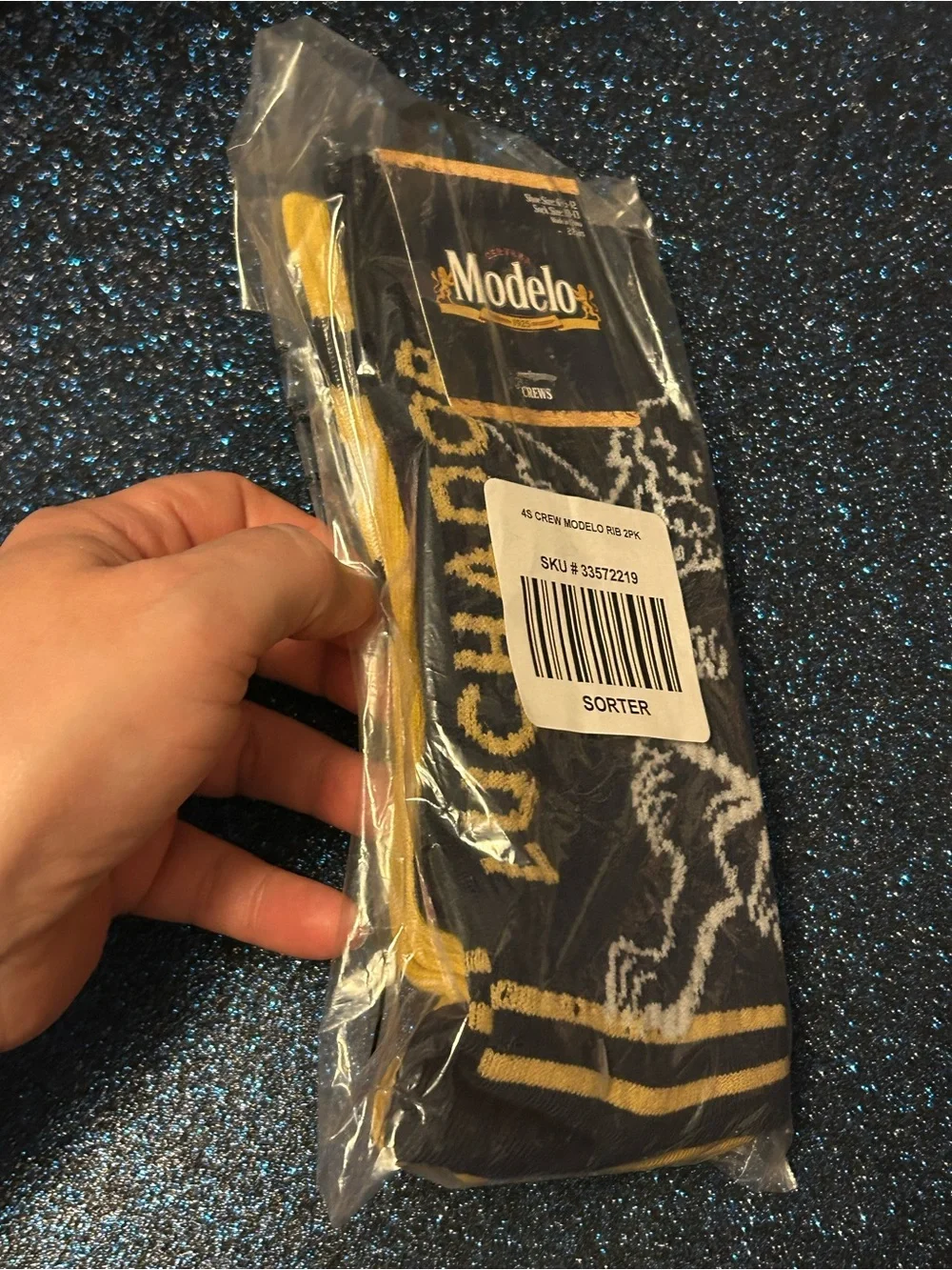 ModelCo Luchador Crew Socks - Black & Yellow sock size 10-13 two pack